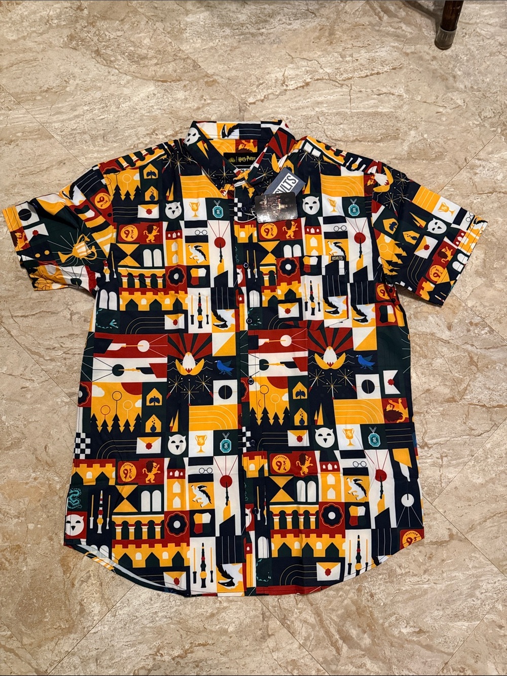 RSVLTS-Mens Short-Sleeve Graphic Button-Up Shirt - Multicolor - Harry Potter